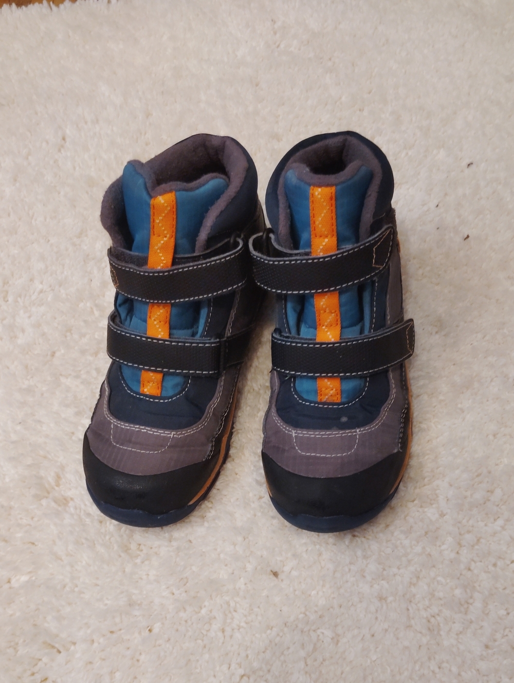 Kids Waterproof Winter Boots - Gray & Blue with Orange Accent